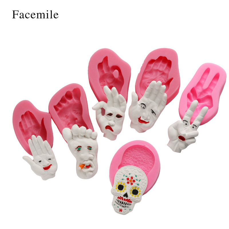 万圣节蛋糕装饰手掌怪笑脸老太骷髅头万圣节液态硅胶翻糖蛋糕模