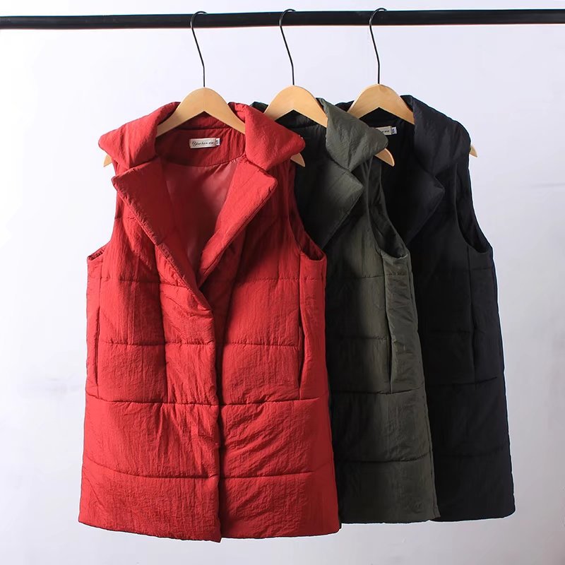 S52大码女装2017秋冬新款韩版胖mm显瘦中长款翻领棉马甲17027|ru