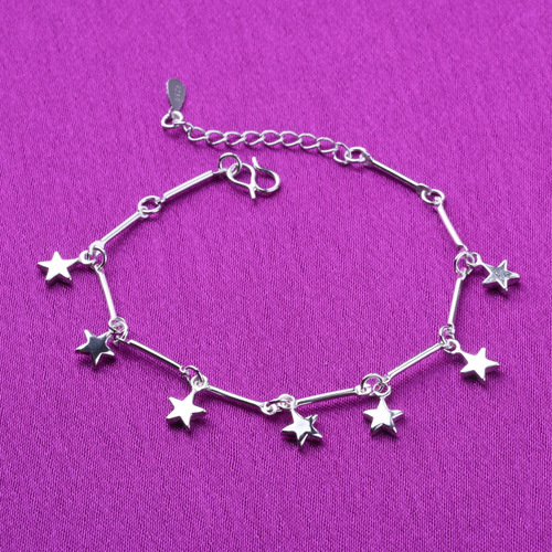 Women's silver anklets, bamboo small stars, five-pointed stars, silver-plated bracelets, plain silver gifts, small jewelry, small gifts wholesale