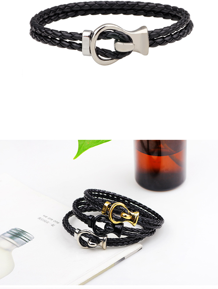 Korean Woven Double-layer Alloy Hook Leather Rope Bracelet display picture 1