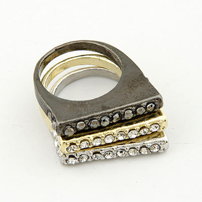 R0429韩版时尚个性镶钻三环戒指