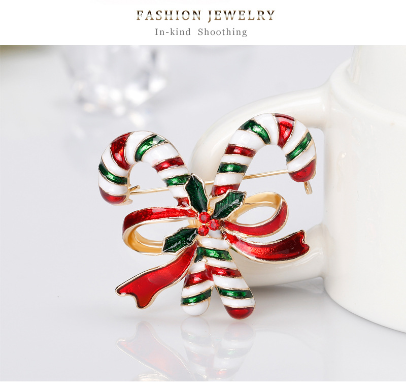 New Christmas Series Brooch Fashion Double Crutches Brooch Clothing Accessories Wholesale display picture 2