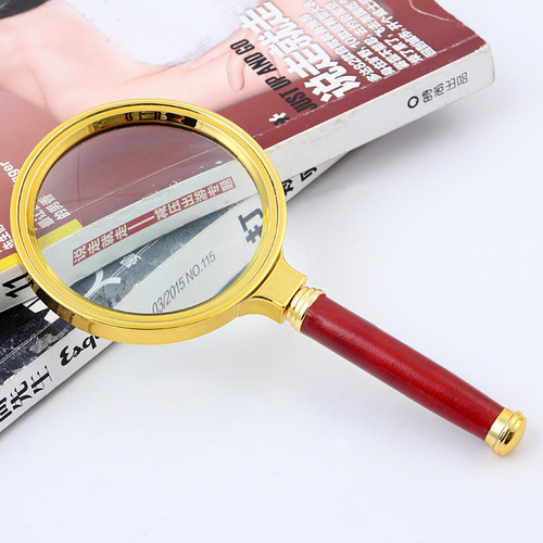 Magnifying glass HD 10x handheld reading for elderly, jewelry and jade identification 80mm, imitation mahogany handle magnifying glass