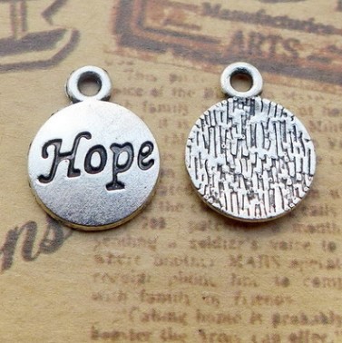 B1155 20*20mm圆形hope古银色合金饰品配件300个/包0.8克