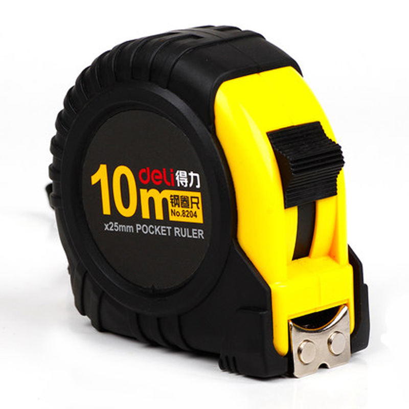 得力8204钢卷尺10米加厚木工米尺子测量工具自锁卷尺