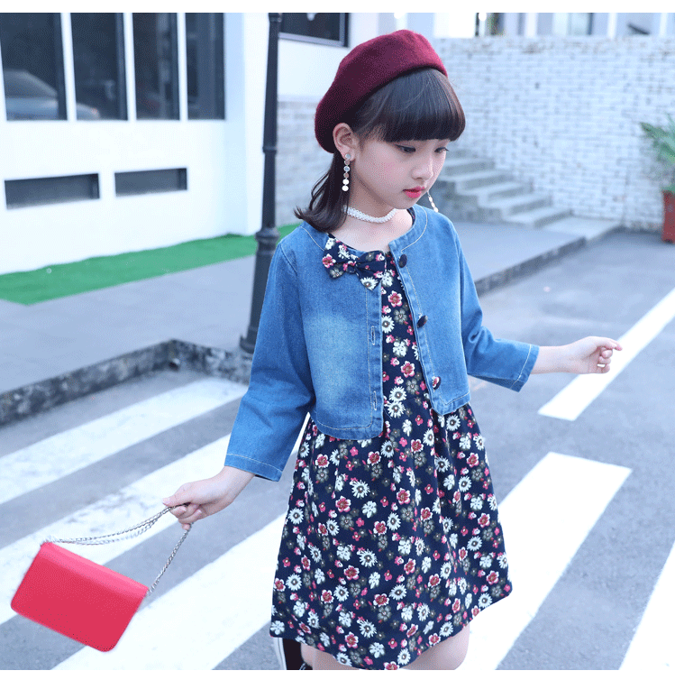 牛仔碎花裙两件套_08