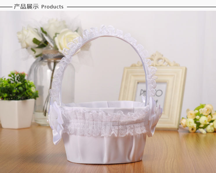 Western-style wedding, white lace trim, creative bow, bride's wedding candy basket, flower boy scattering flowers, wedding props detail image 7