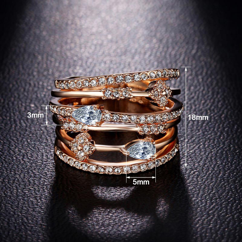 Personnalité De La Mode Tendance Européen Et Américain Accrocheur Anneau Électrolytique Or Rose Micro Incrusté Zircon Multi-anneau Anneau 10326636 display picture 4