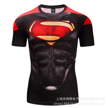 博聚3D印花速卖通超人短袖高弹力紧身衣运动男士T恤速干衣短袖