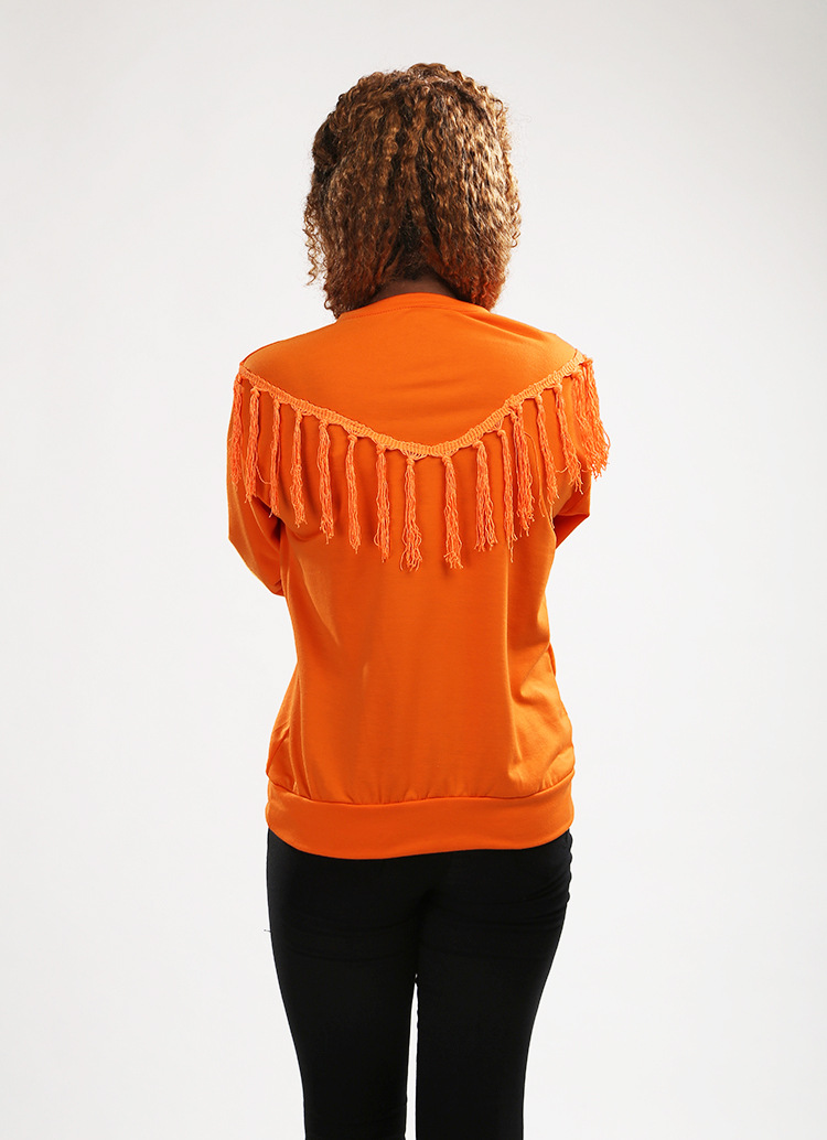 Womens Solid Color Fringe Long Sleeve Sweatshirt Available in 5 Colors and 4 Sizes Casual Wear Wholesale