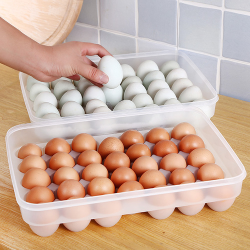 Single-layer 34-cell egg carton, one cover dumpling storage box, kitchen refrigerator with cover, fresh egg stand, vertical wholesale