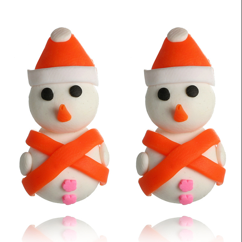 Weihnachts Serie Produkte Niedliche Weiche Keramik Kleine Schneemann Hand Gefertigte Ohrringe Weihnachts Ohrringe Außenhandel Neue Produkte display picture 1