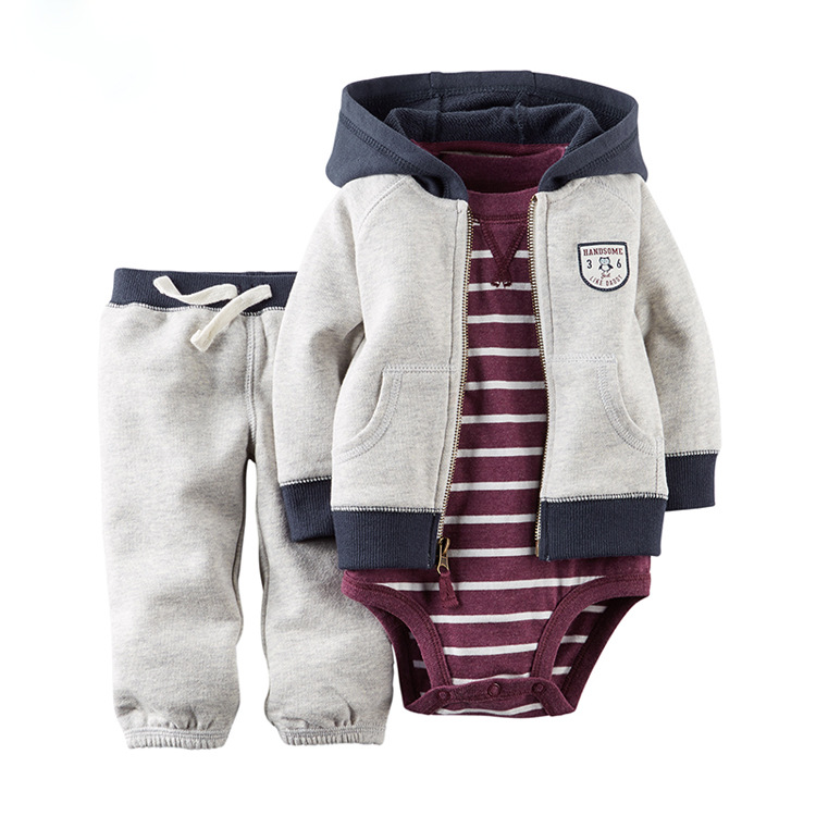 Baby Long-sleeved Hooded Sweater And Romper Pants Three-piece Set display picture 9