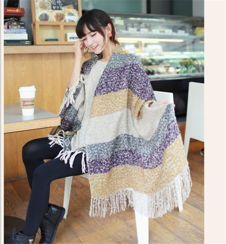 杉杉来了冬新款围巾时尚条纹拼色马海毛保暖围巾超柔围脖披肩批发|ru