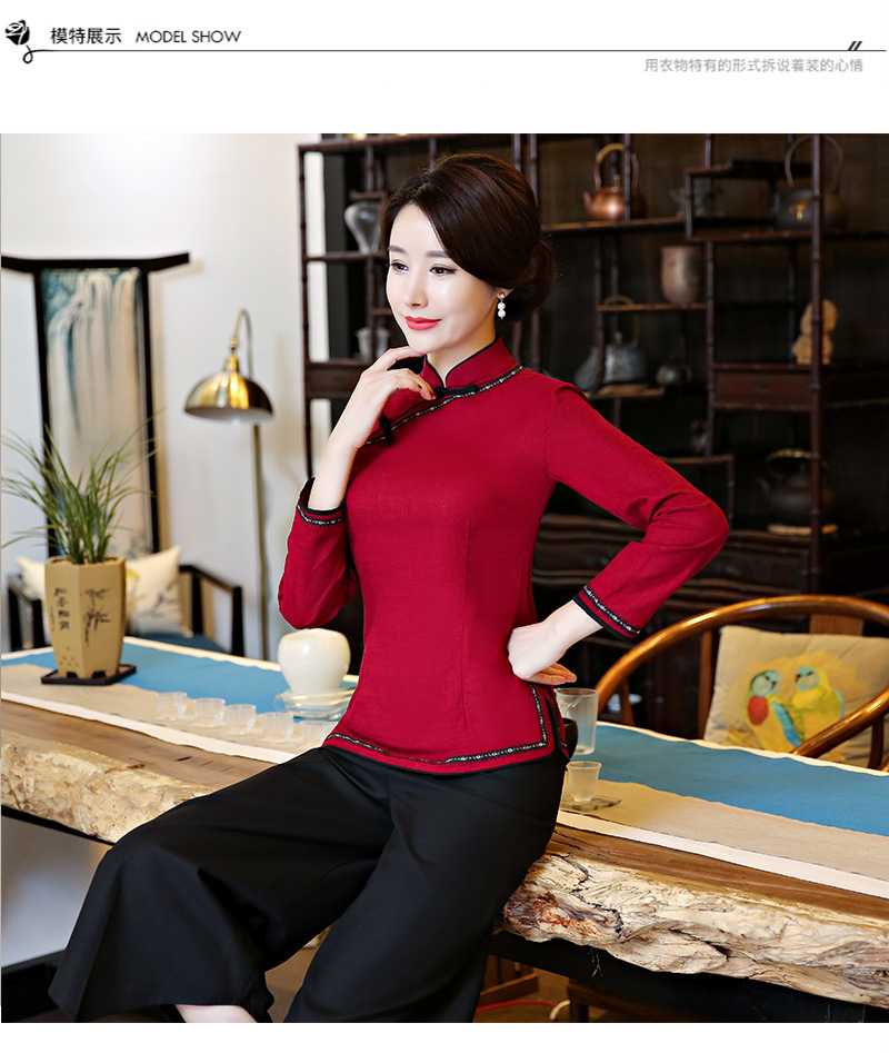 长袖花边一字扣-酒红色_05