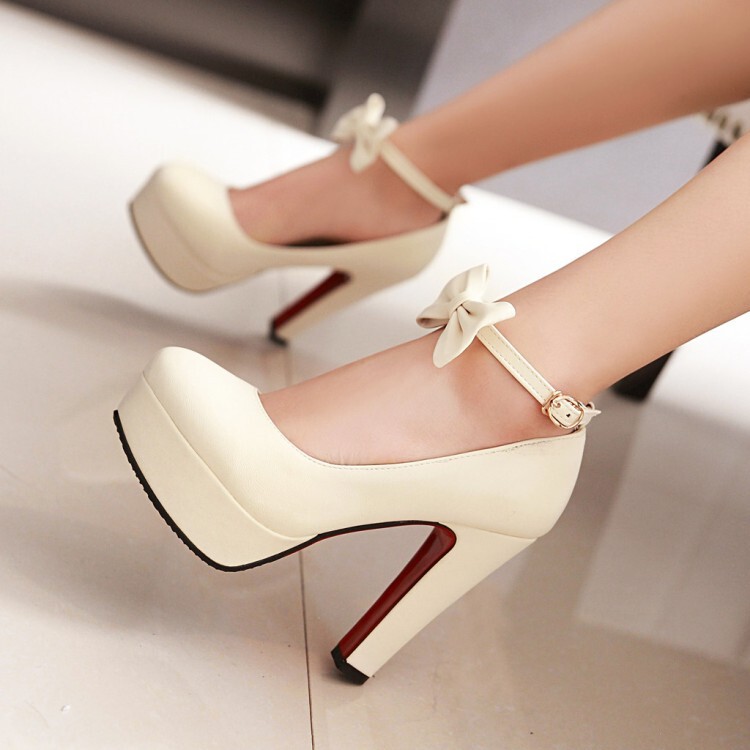 One-piece delivery sweet bow strap shallow mouth single-layer shoes platform thick high heels foreign trade shoes plus size F284