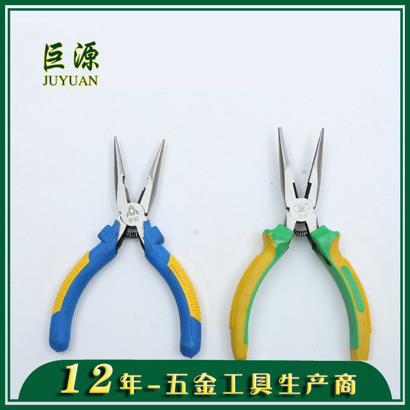 老虎钳 6寸尖嘴钳-双色绿黄刺猬柄45#钢尖嘴钳 160MM钳子