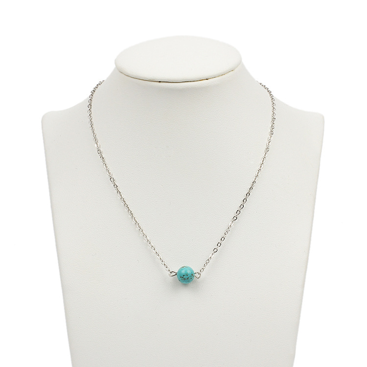 3g Weight Necklace Classification Geometric Pattern Women'S Gender Simple Style Style Gold, Silver Color Fashion All-match Turquoise Beads Pendant Short Clavicle Necklace 1