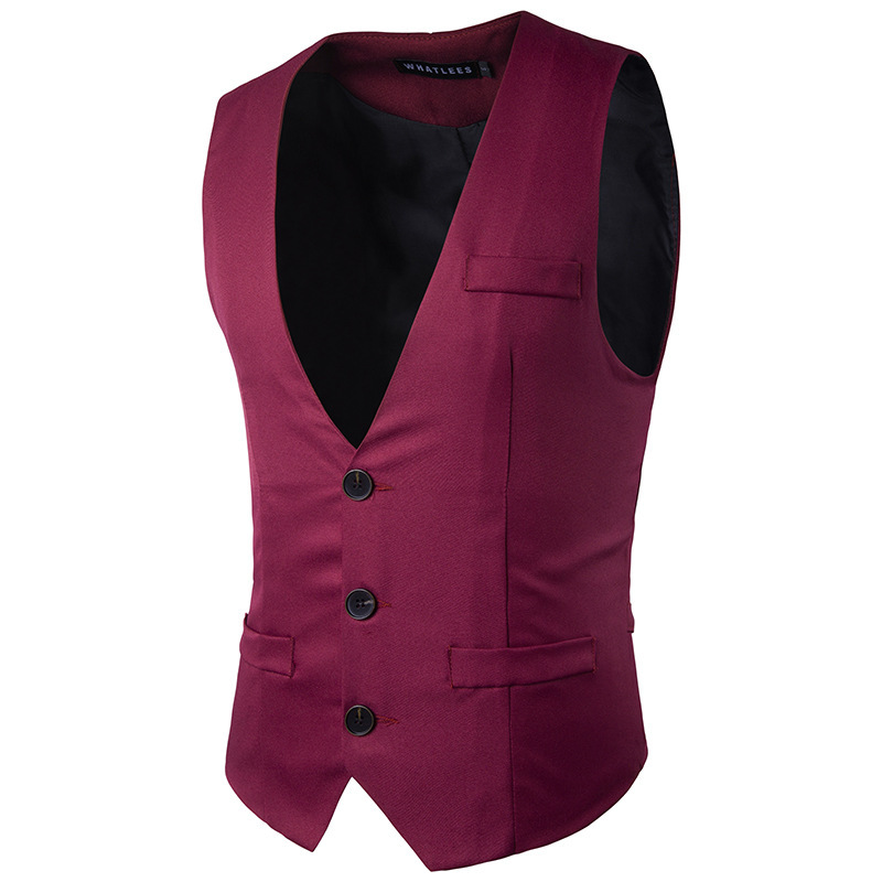 Sumitong new men's single row three button solid color slim waistcoat gentleman suit vest thin casual coat