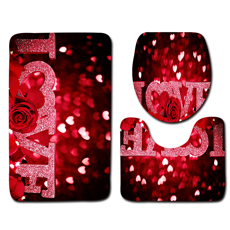 Serie europea y americana Día de San Valentín baño aseo piso estera 3 piezas conjunto Amazon deseo suministro de entrega de una sola pieza