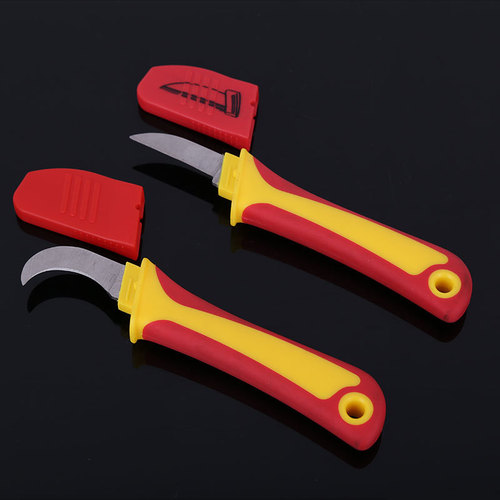 Folding electrician's knife insulated manganese steel multifunctional curved blade wire stripping wooden handle electrician's knife electrician
