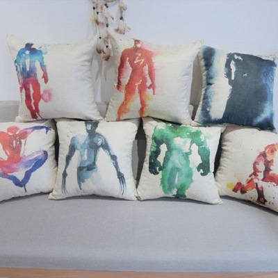 亚麻棉麻漫威动漫卡通水彩汽车沙发抱枕靠枕靠垫含芯礼品赠品定制|ms