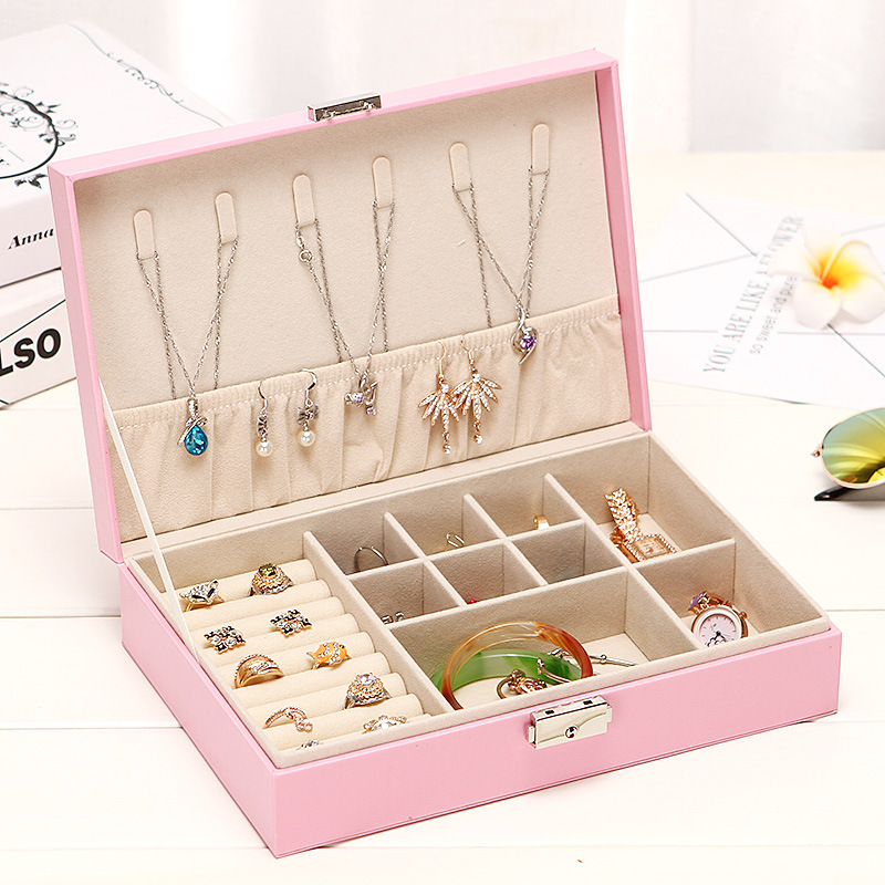 厂家批发单层首饰盒收纳耳环手表珠宝盒高密度纤维板pu皮质收纳盒