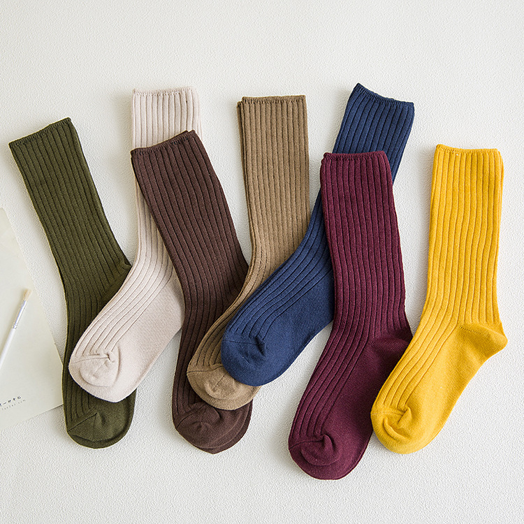 Socks female double needle pile pins pumping strip solid color hose autumn and winter long tube cotton socks personality INS tide stockings factory spot