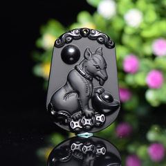 黑曜石十二生肖吊墜 本命年動物吊墜 吉祥物項鍊掛件一件代發