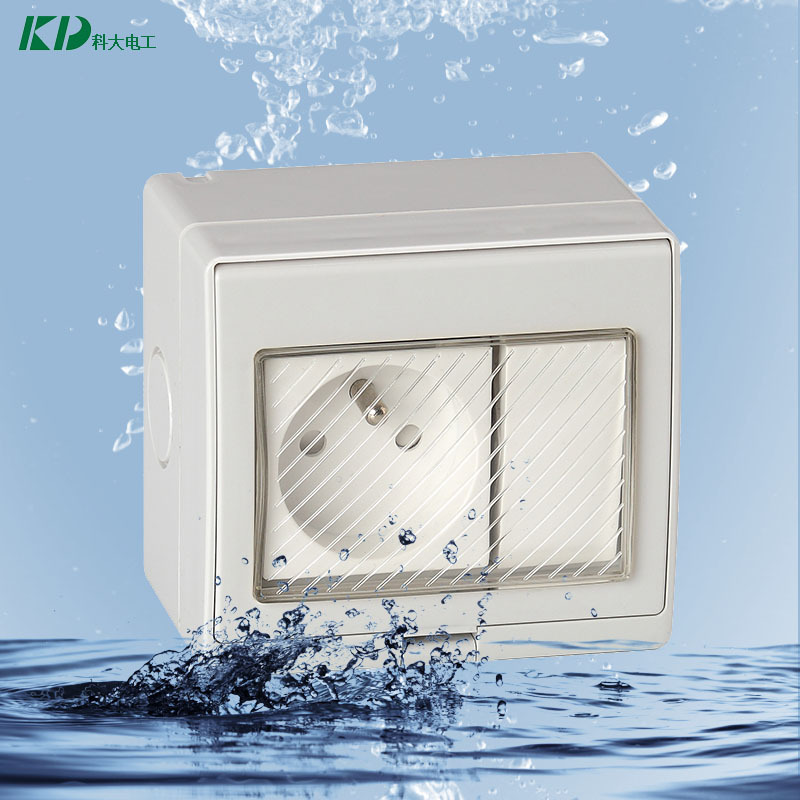直销KD-FRS一位单控开关加防水法式插座 IP55防水墙壁插座