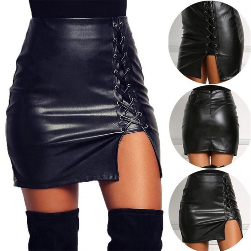 Summer Sexy Solid Color Pu Above Knee Skirts display picture 1