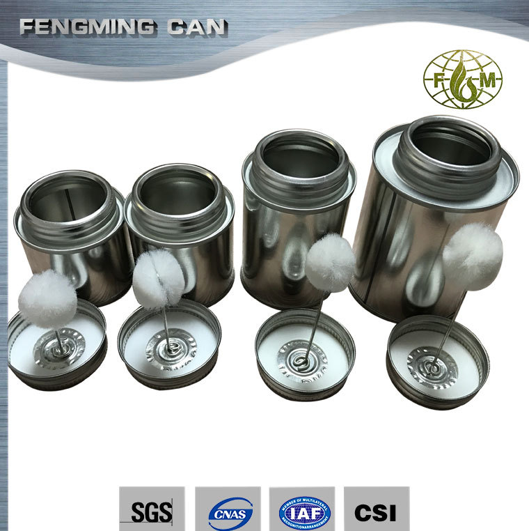 2oz 60ml马口铁圆罐螺纹口带球刷PVC胶水罐 管道胶水包装小铁厅子