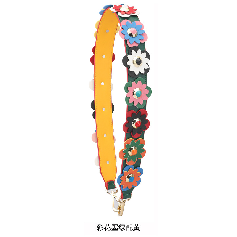 带 铆钉撞色单肩带花朵百搭女士包包宽肩带双