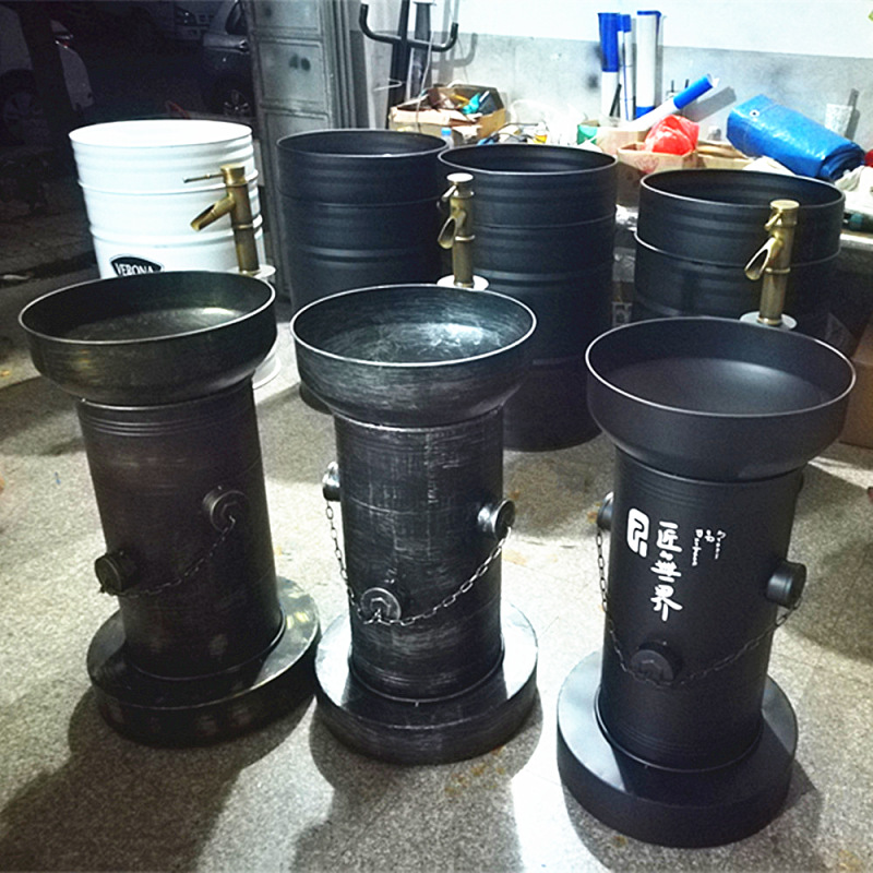铁艺复古一体立柱盆工业风洗手盆 柱盆卫生间洗脸盆酒吧KTV洗手池