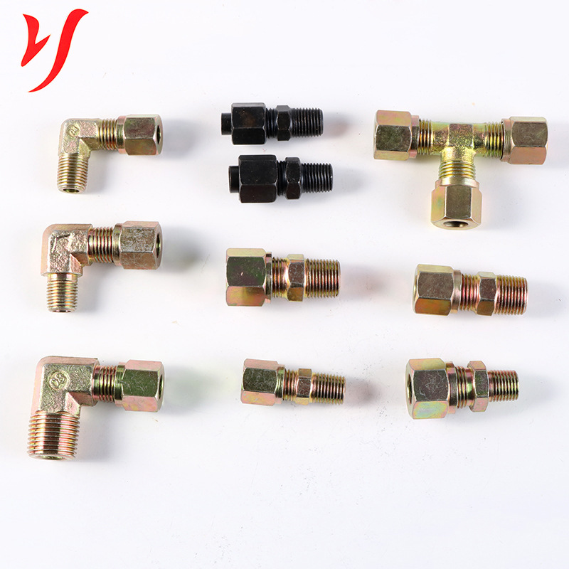 多规格铁头卡套直角弯头接头机械设备配件外螺纹直通三通油管接头