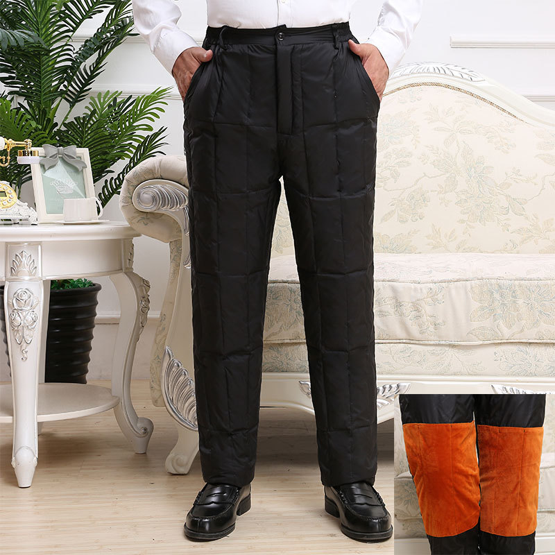 Middle and old age Paige thickening Add fertilizer Down pants Windbreak Feet men and women Internal bile Thread