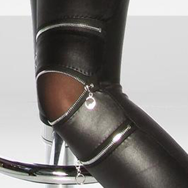 Dameskleding leren leggings met drie ritsen, afslankende leren broek, gesplitste leggings_voghion.com