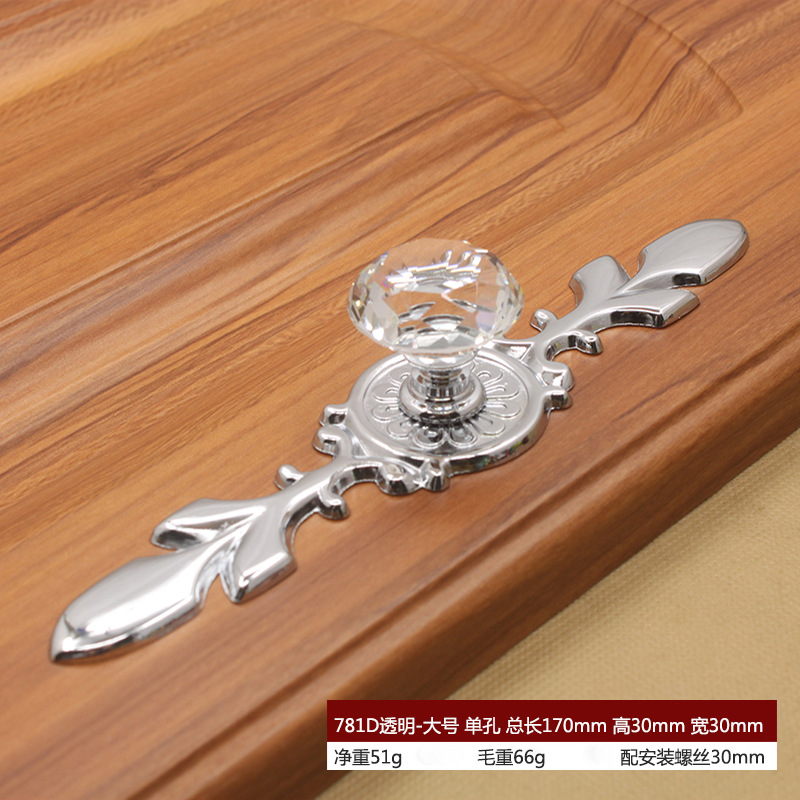 Manija de cristal estilo europeo moderno minimalista armario puerta del gabinete solo agujero plata manija inferior nueva fábrica de Ventas Directas