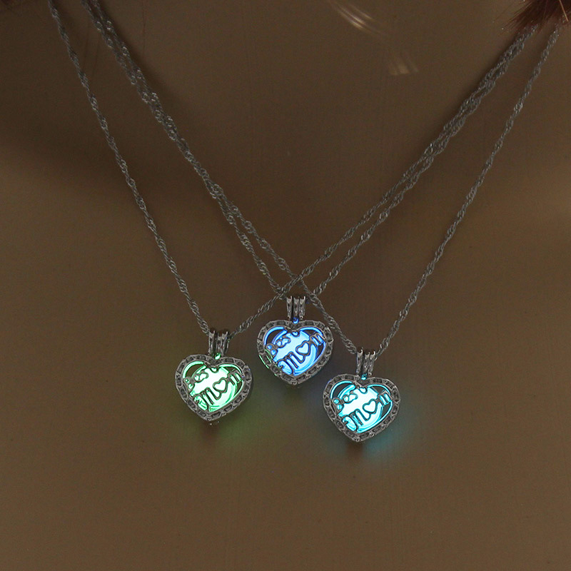 Hot selling  luminous hollow MOM letter peach heart pendant DIY necklace