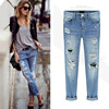 Europe women wear worn holes jeans worn thin summer pants jeans