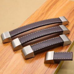 Leather handle furniture luggage wardrobe cabinet drawer leather suitcase handle simple square single hole black brown handle