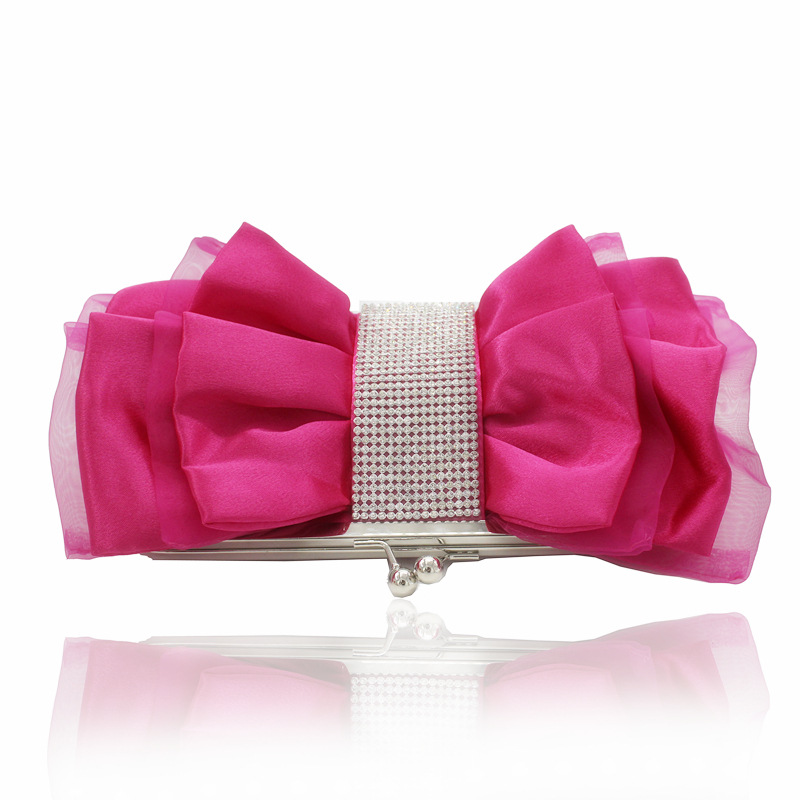 Túi clutch dạ tiệc satin nơ xếp ly đính kim cương – kèm dây đeo chéo — Màu đỏ, Màu đen, Màu Sâm panh, Màu bạc chi tiết 21