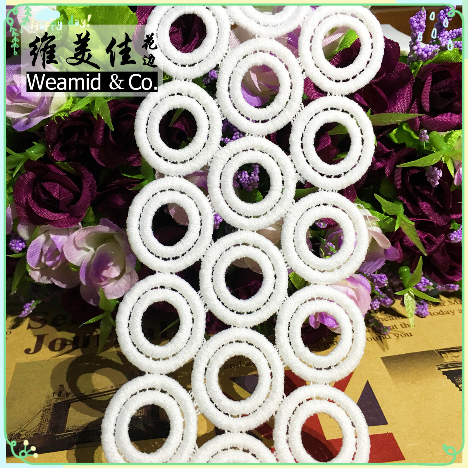 厂家直销 白色水溶蕾丝绣花边 6.5cm圆圈牛奶丝花边条码DIYlace