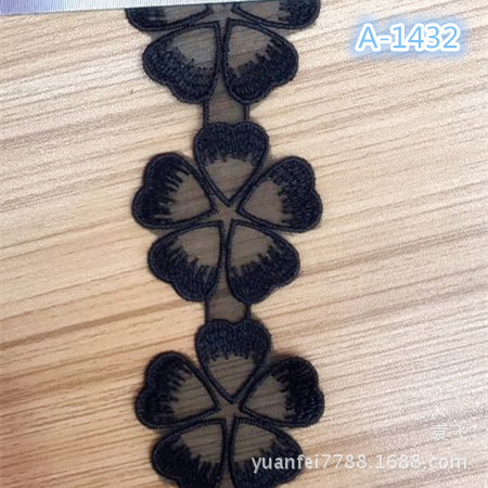 A-1432黑色花朵蕾丝布贴刺绣花边DIY手工新版服装辅料批发宽5厘米