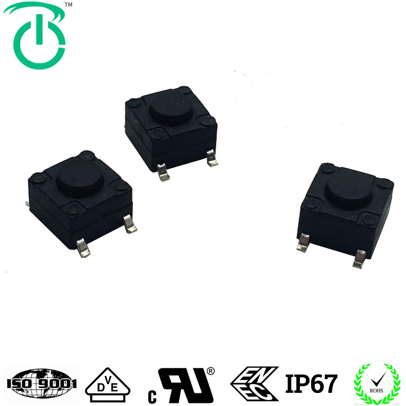 生产厂家6*6防水防尘回流焊黑色柄插件轻触按键微动轻触开关