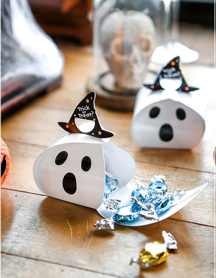 New Halloween White The Frighteners Pumpkin Candy Packing Boxes Portable Mini Paper Bag display picture 5