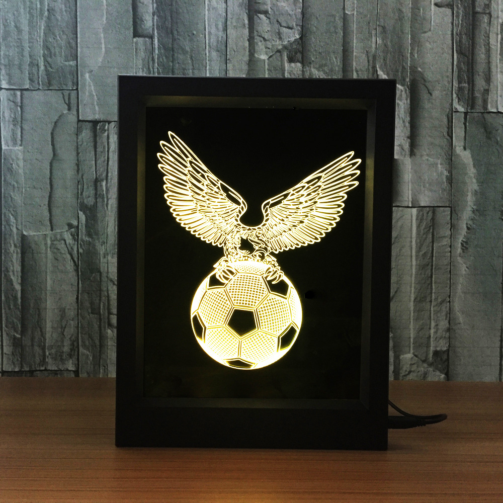 3d灯 相框式 创意产品七彩遥控触摸小夜灯足球