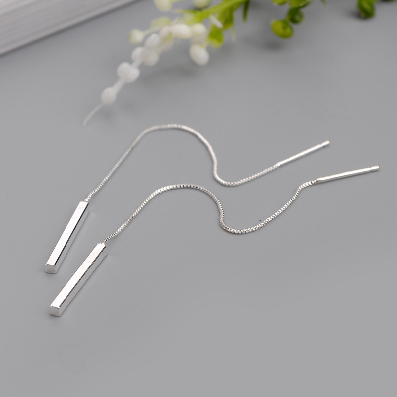 S925 pendientes de plata esterlina estilo coreano geométrico largo pendientes simples pendientes de mujer pendientes de moda
