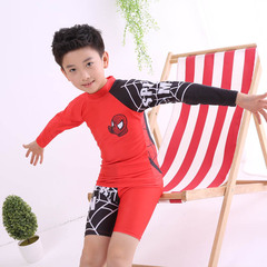 Boys' long-sleeved swimsuit split medium and large size swimming trunks set for middle-aged and older children, quick-drying Korean children's swimwear