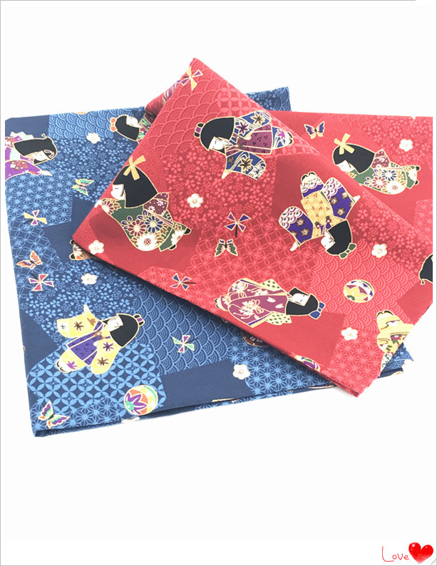日系和风烫金全棉布料描金风车樱花娃娃手工diy日式服装厂家直销